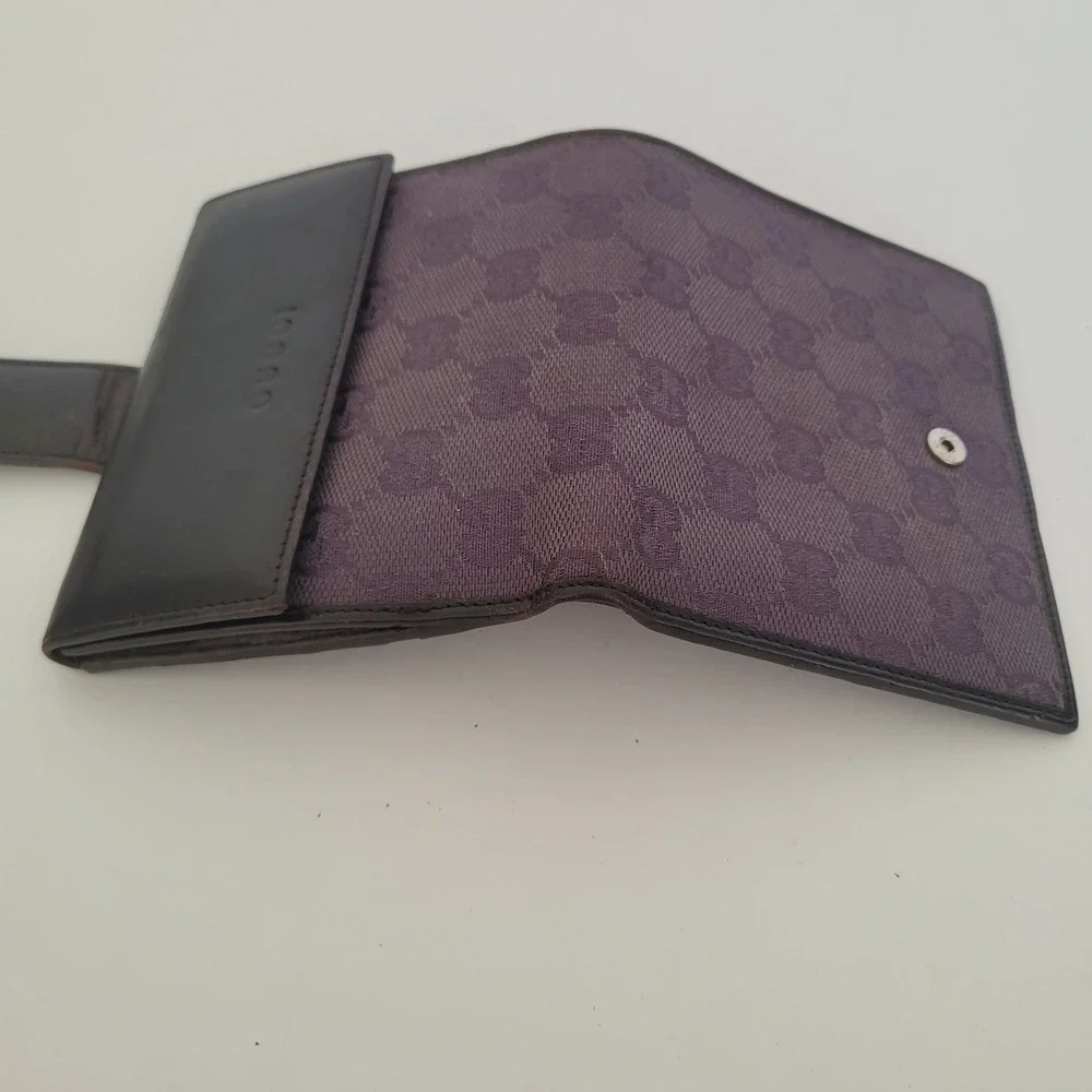 Gucci GG Monogram Canvas Leather Bifold Wallet Purple‎ Brown 143387-2091 Italian